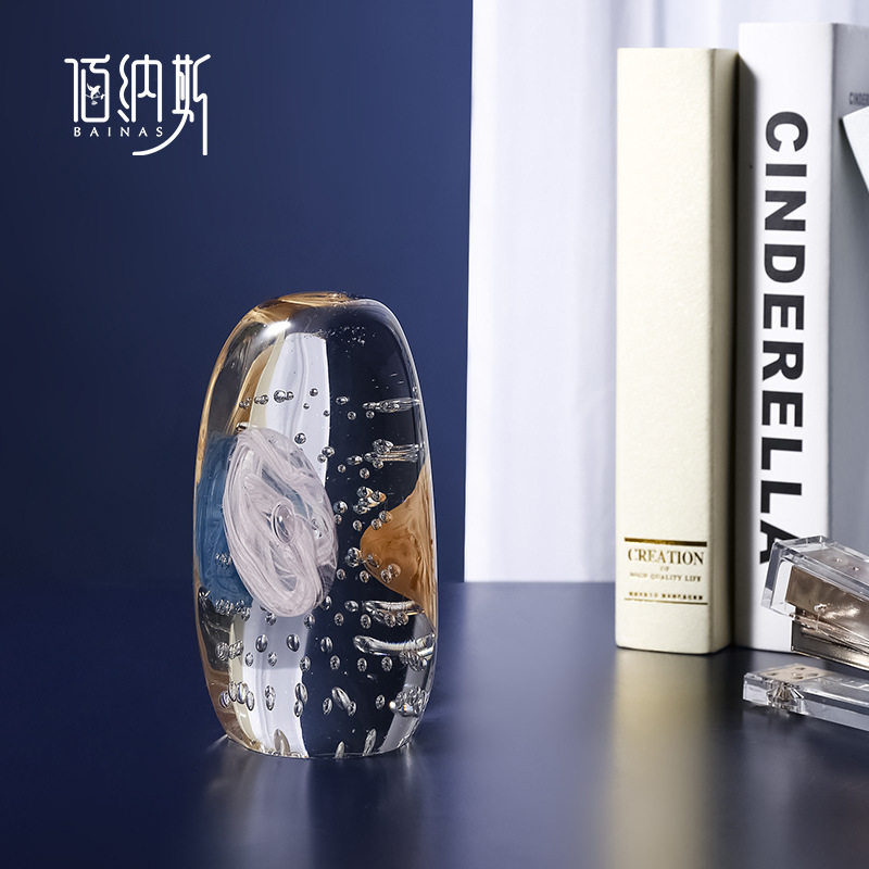 现代艺术酒柜装饰水晶厚实摆件书房客厅玄关酒店办公桌个性工艺品