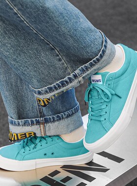 小众浅蓝色帆布鞋男女夏季新款低帮滑板鞋翻毛皮百搭休闲运动男鞋