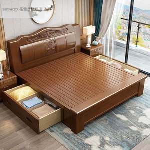 加厚实木床2米2.1米木厚实超大床床双D人2.8x2米主卧床中式1.5米
