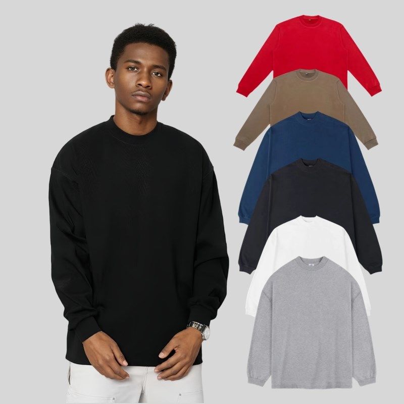 秋冬重磅420g长袖T恤男小领口纯色宽松半高领内搭加厚打底衫,男装,T恤,淘宝优惠券,粉丝福利购,淘宝优惠卷