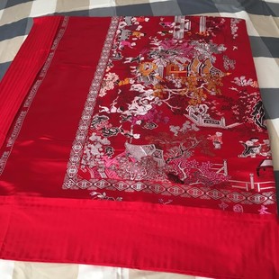 婚庆床上用品大红风景百子图结婚被套罩杭州丝绸缎被面子全棉被里