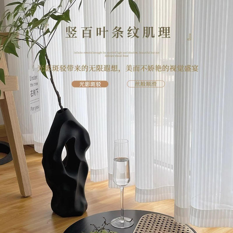 竖百叶纱帘飘窗阳台梦幻窗纱免打窗帘纱布透光不透人孔伸缩杆一整