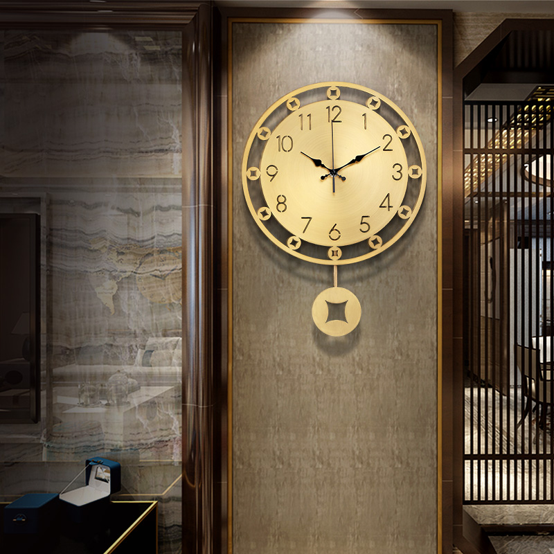 新中式挂钟客厅创意家用时尚挂表纯铜轻奢现代个性装饰挂墙钟表