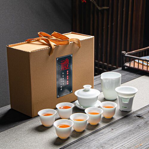 德化白瓷茶具整套陶瓷功夫盖碗套装实用茶器商务礼品定logo