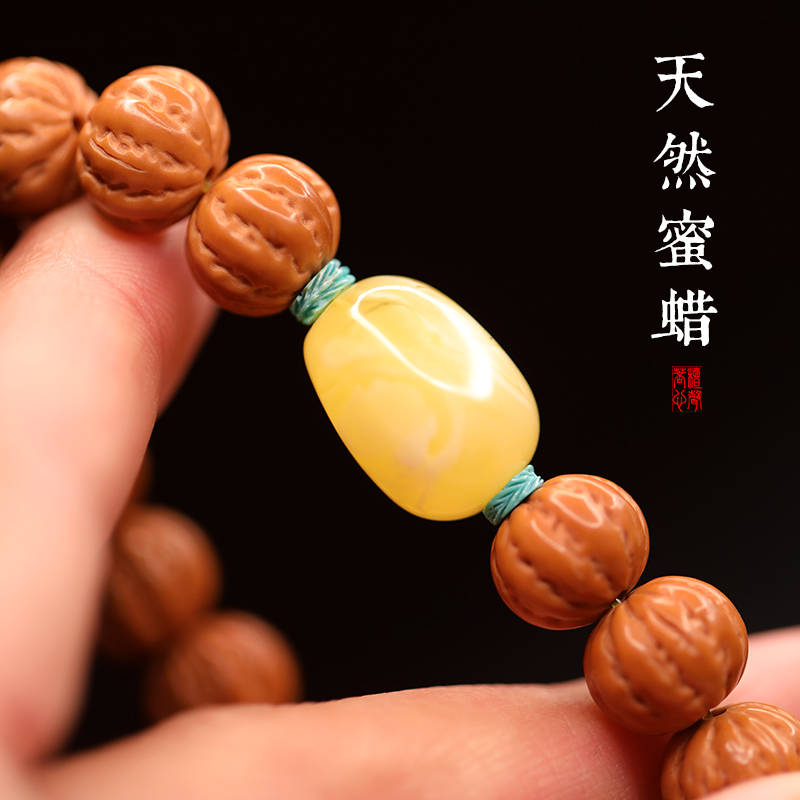 新款猴头京八棱手串男女士民族风文玩佛珠正圆矮桩小核桃雕刻单圈