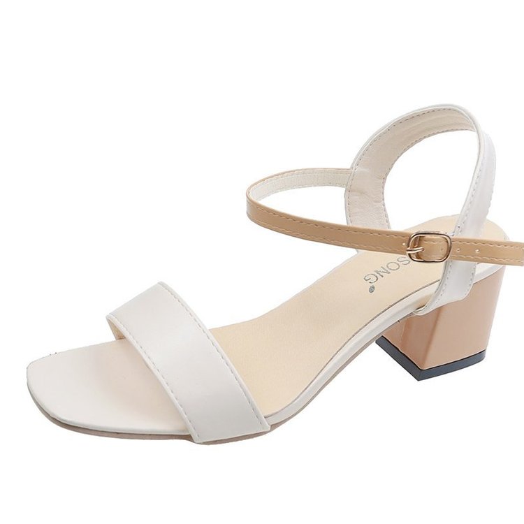 新款粗跟凉鞋女夏33 小码中跟u高跟休闲大码宽肥脚42 43 44 45 46