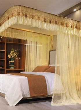 结婚导轨蚊帐大红色喜庆婚房u轨道家用落地三开门15米18m床双人