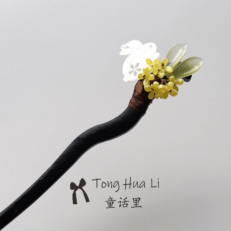 热销赵丽颖同款玉兔折桂发簪女高级感古风旗袍簪子盘发钗汉服儿童