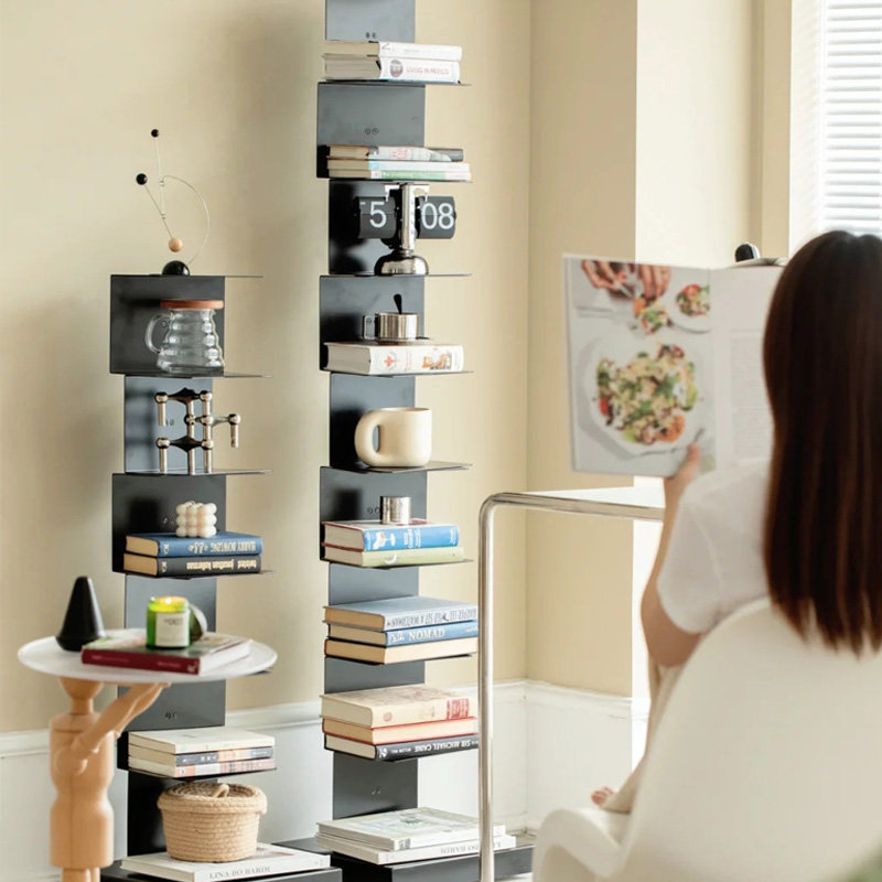 北欧创意铁艺落地隐形书架置物架墙角立式儿童转角壁挂墙上面书柜