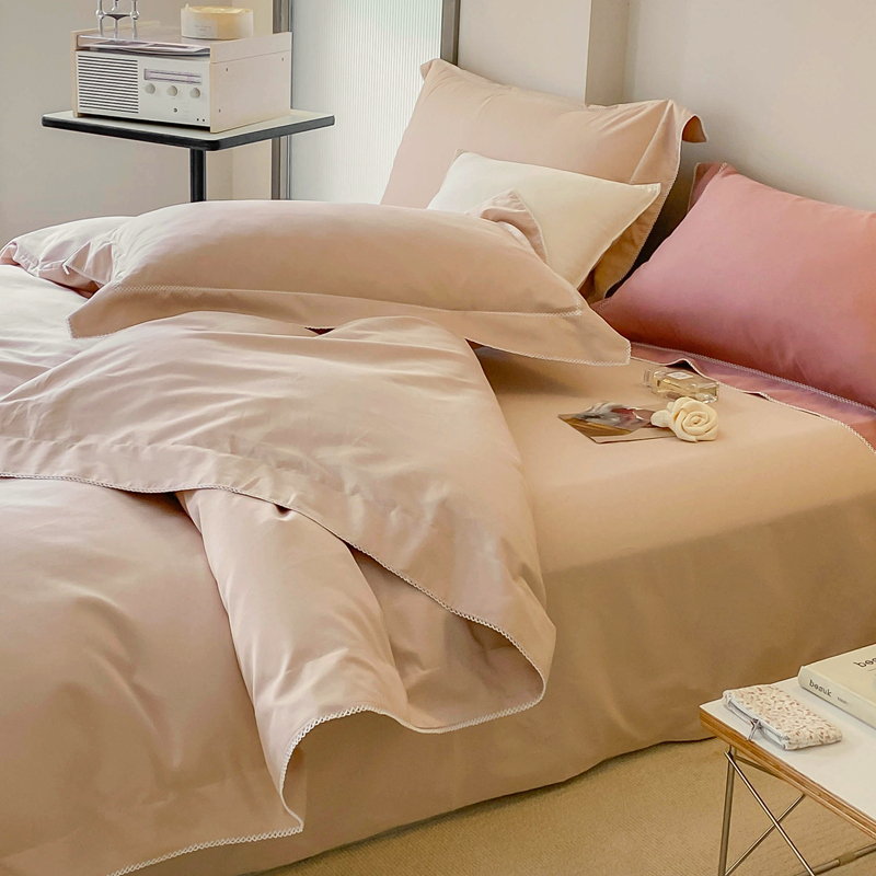 北欧风100支纯棉磨毛四件套简约全棉被套床单保暖秋冬季床上用品