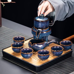 家用建盏茶杯陶瓷办公室会客石磨茶壶自动泡茶器 懒人功夫茶具套装