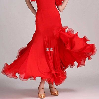 Red/ Black Ballroom Skirt wIce Silk Fishbone Ballroom Waltz