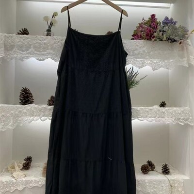 19251重f工刺绣蕾丝拼接全棉吊带裙森系减龄显瘦连衣裙叠穿长裙女