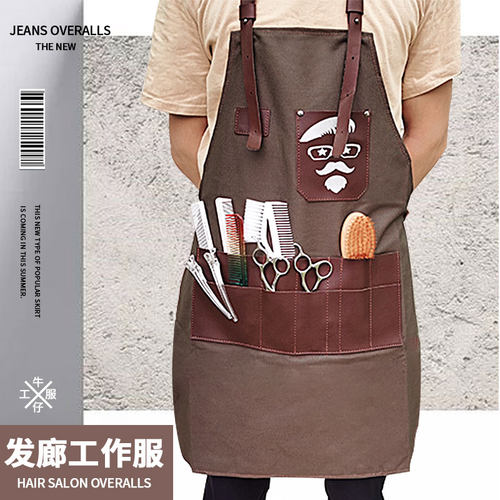餐厅围裙加厚美h发工作服发廊师傅专业烫染挂工衣潮流新款理发围