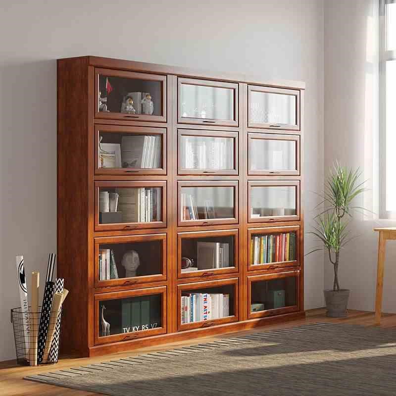 实木书柜自由组合客厅收纳柜玻璃柜美式简易多功能书房带门展示柜