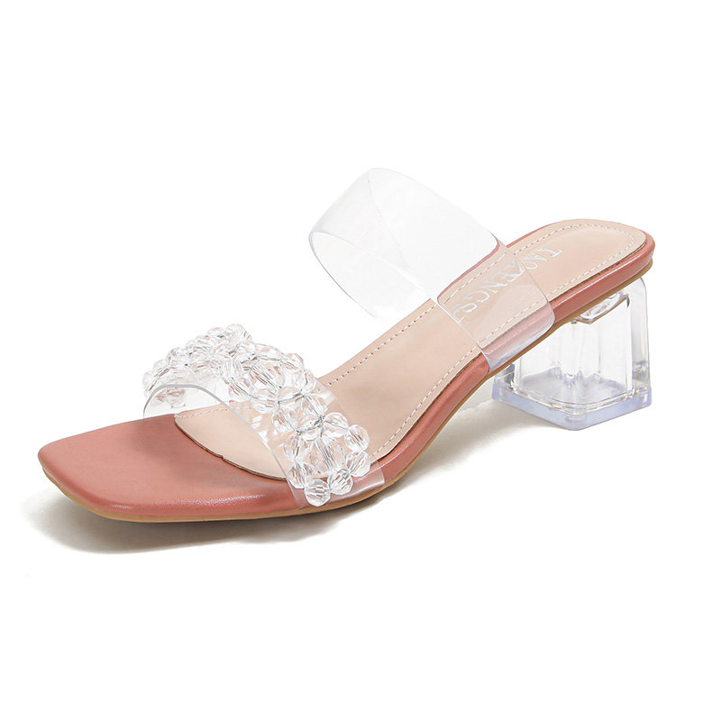 透明凉鞋女夏粗跟2023年新款水晶高跟外穿凉拖仙女大码女鞋41一43,女鞋,一字拖,淘宝优惠券,粉丝福利购,淘宝优惠卷