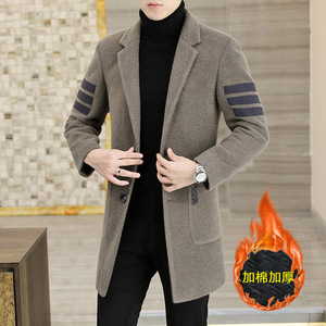 高端中长版羊绒大衣男冬季新款韩版修身加厚M西装领呢子风衣外套