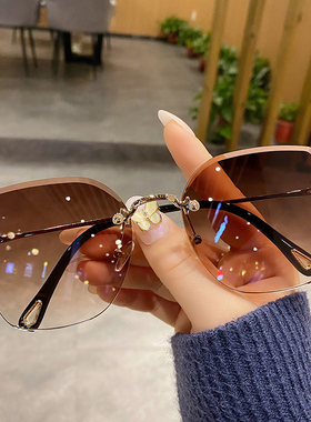 无边框切边太阳镜女款2023新款防紫外线大脸显瘦网红墨镜级感夏
