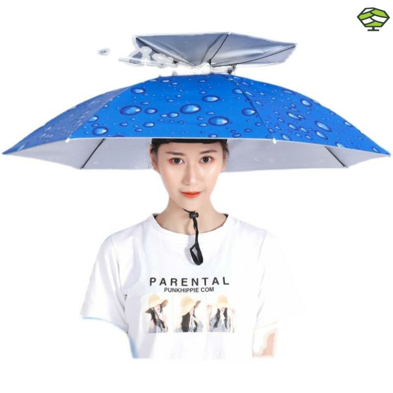 现货伞式太阳帽防雨钓鱼伞帽头戴式防晒折叠头顶雨伞帽户外遮阳垂