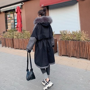 300斤胖mm大尺码 新款 女装 加绒加厚棉衣冬季 宽松保暖外 黑色工装