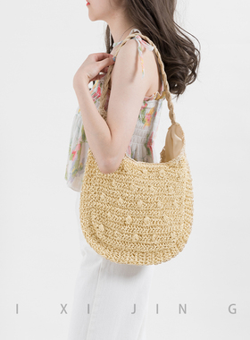 柒喜锦阁法式小众勾花草编包20A23新款手工镂空编织海边度假包包