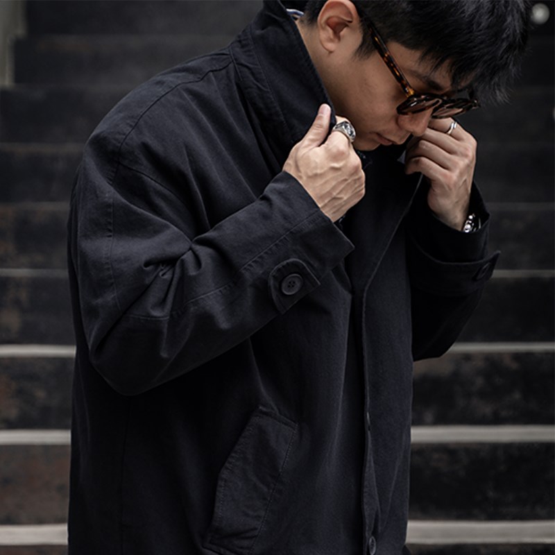 古叔的着复古浴血黑o帮巴尔马肯风衣中长款翻领大衣宽松男春夏