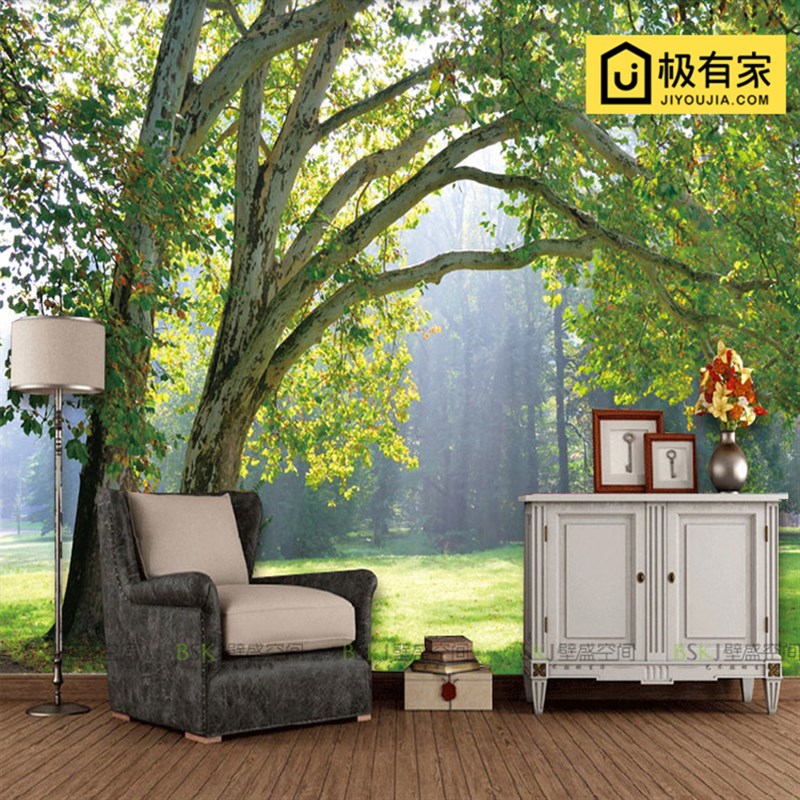 大型壁画 田园风景墙纸3d电视A沙发背景墙布 卧室壁纸无纺布 大树