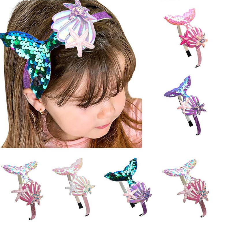 推荐Girls Hairbands Mermaid Headwear Color Sequin Shells Shi