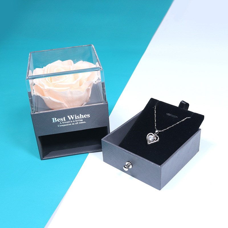 跨境永生花c亚克力首饰盒单朵玫瑰花饰品礼盒抽屉式项链包装盒