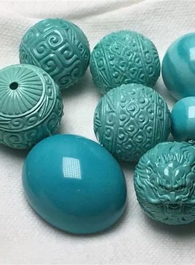 天然原矿绿松石龙珠单颗天然高瓷无优化散珠圆珠雕刻手串顶珠配珠