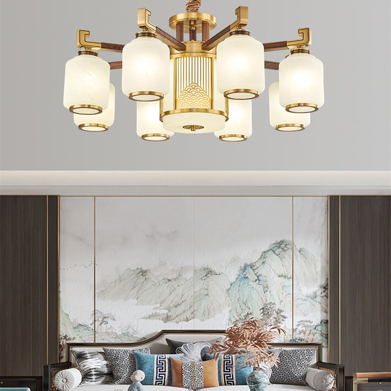 新中式客厅吊灯全铜胡桃木中国风高档大气餐厅卧S室茶室全屋吸顶