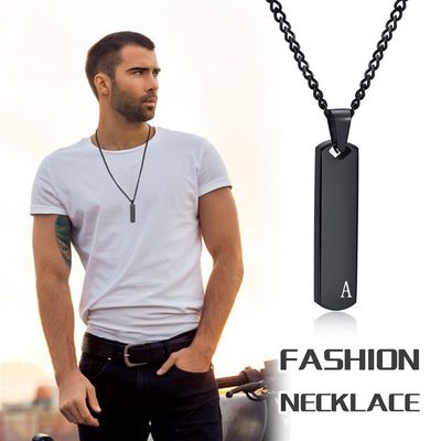 推荐Vnox Initial Bar Necklace for Men, Thick Geometric Verti