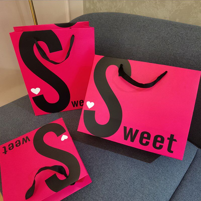 简约高级感玫红色礼品袋服装店手提袋包装袋购物袋手提袋纸袋定制