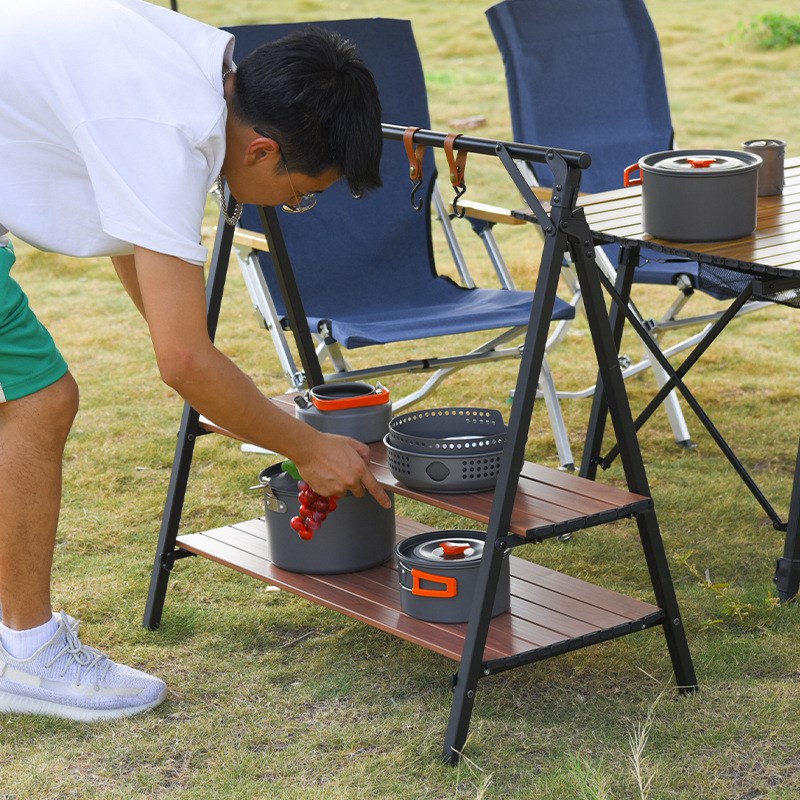 户外置物架露营装备便携野营三角铝合金收纳架可折叠野.餐桌挂灯
