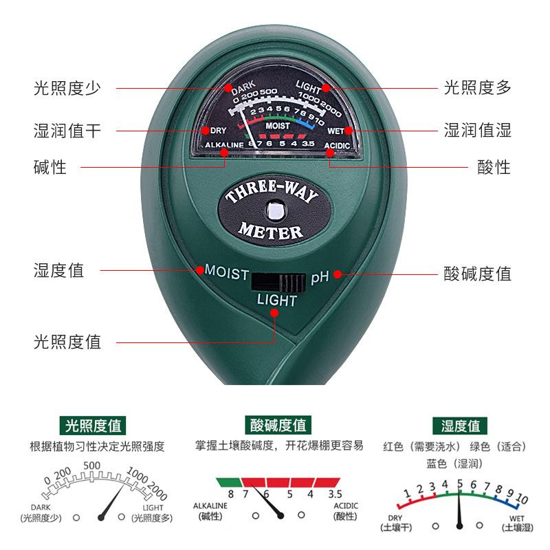 土壤检测仪湿度计ph酸碱度值养测试分花盆植物笔水分花盆栽花草测