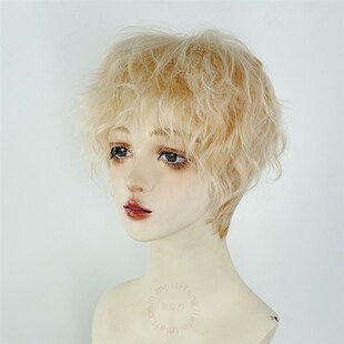 白金色假发男生基佬羊毛卷短卷发cos万用少年感正太全头套式卷毛