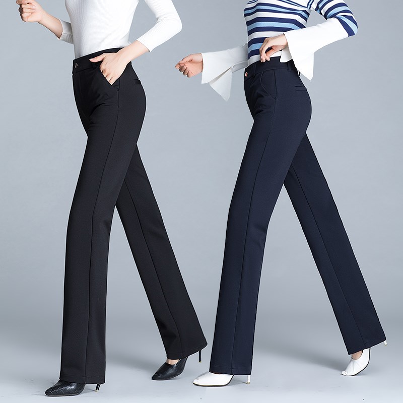 秋冬新款西装裤长裤工作裤加绒加厚直筒裤高腰弹力大码女裤子