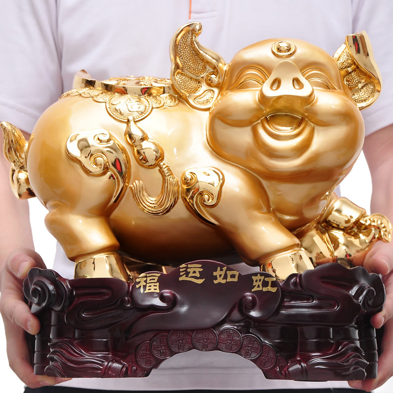 一对金猪摆件开业乔迁新居礼品客厅家庭办L公室桌面生肖猪工艺品