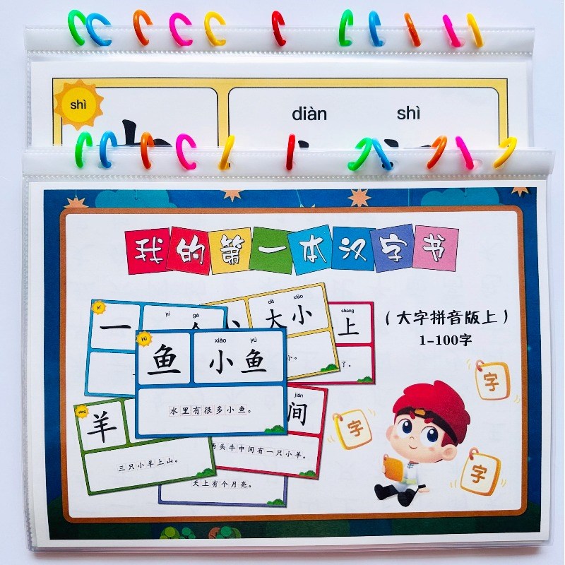 新品洪识字恩我的第一本汉字书大字拼音版幼儿识字早教认字神器闪