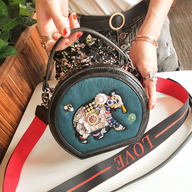 圆形包包女2023新款潮流百搭刺绣大象撞色手提斜挎小包网红圆饼包,箱包皮具/热销女包/男包,通用款女包,淘宝优惠券,粉丝福利购,淘宝优惠卷