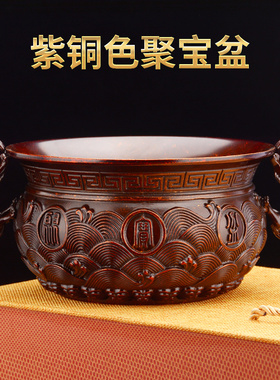 铜聚宝盆摆件家居客厅店铺办公室中式摆件装S饰开业礼品工艺品