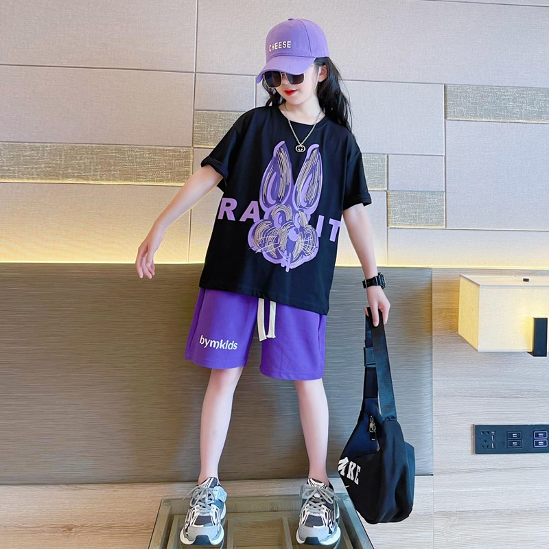 速发女童短裤套装夏季2024新款洋气时髦夏装大童夏款网红炸街洋气