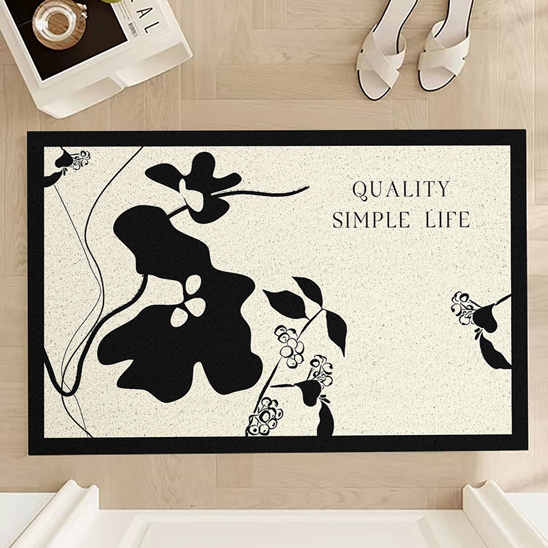 现代黑白简约家用玄关门口丝圈B地垫防滑防水加密可定制门口脚垫