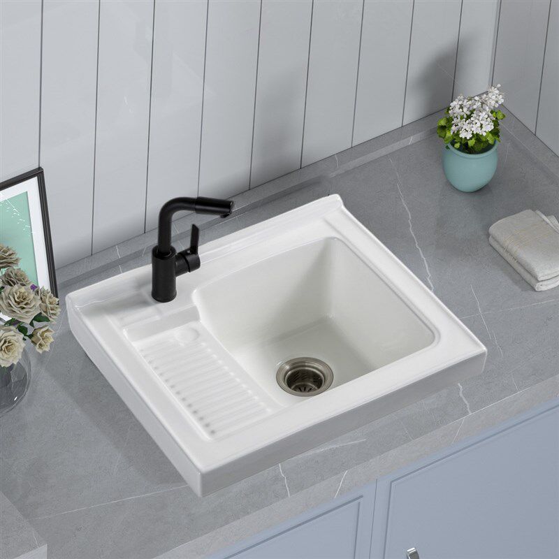 康澳陶瓷洗衣盆一体带搓衣板单盆阳台台上加深家用大口径排水