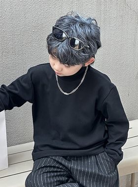 男童长袖Te恤抓绒白色打底衫冬季儿童德绒保暖高领上衣秋冬百搭潮