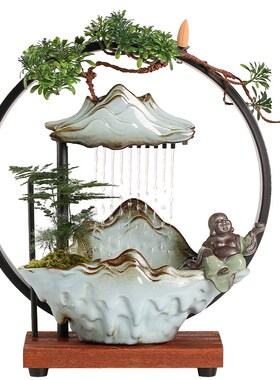 喷泉流水招c财摆件循环水办公室桌面禅意雾化加湿景观装饰开业礼