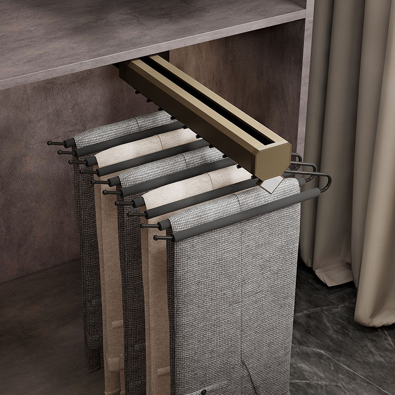 抽拉式裤架衣柜内置伸缩滑轨多功能顶装挂裤子衣帽间轨z道五金配