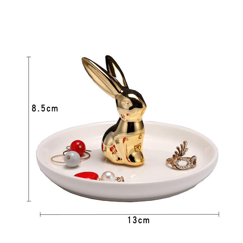 小众高货北欧风陶瓷首饰展示架托盘金色兔子收纳盘拍摄道具卧室小