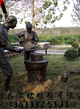 农民插秧种水稻玻璃钢雕塑种地古代农耕传统民俗文化人物铸铜雕像