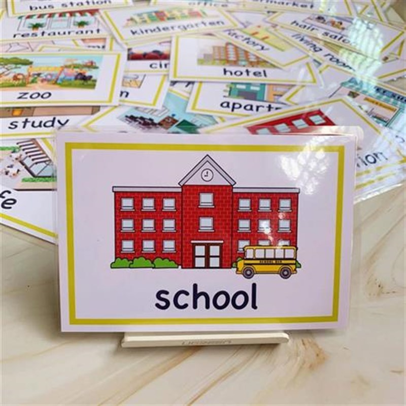 55pcs Montessori Baby English Learning Word Card Place Flash